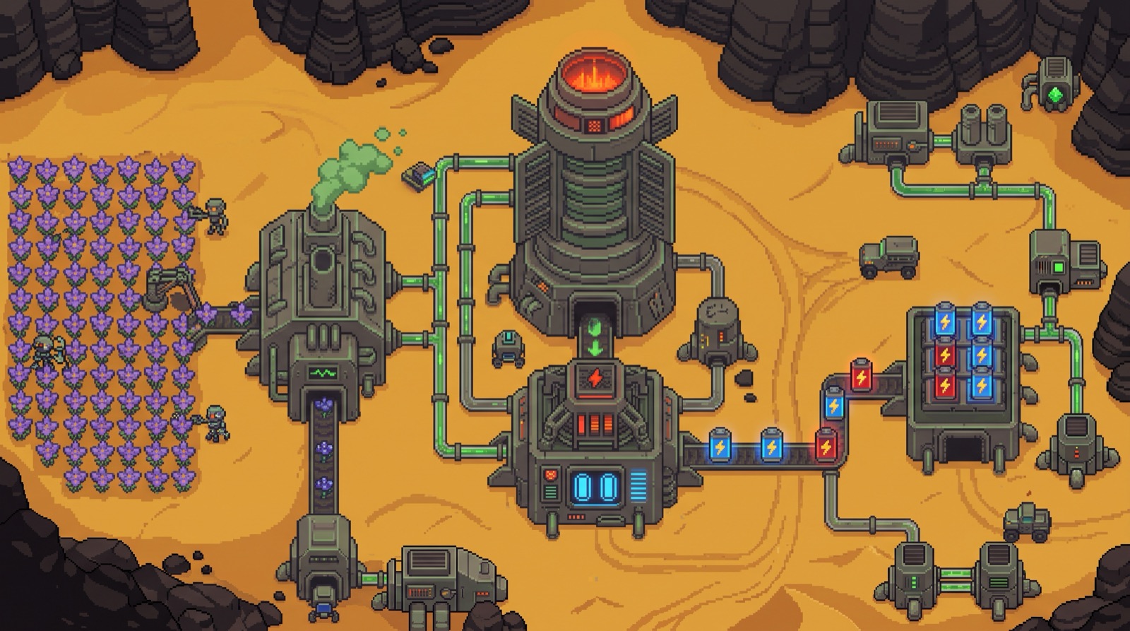 AI-generated decorative flower growth factory scene